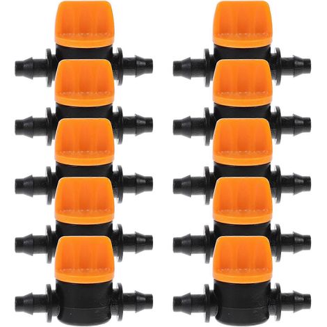 Vannes à embouts cannelés orange réglables pour irrigation goutte à goutte, mini vannes à bille cannelées, lot de 20 (1/5)