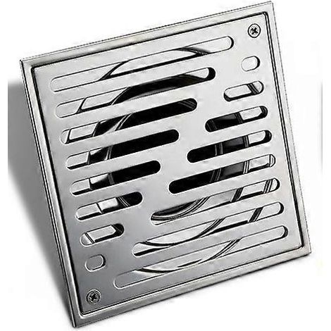 Caniveau de douche en acier inoxydable 150x150mm, caniveau de sol de grand calibre pour salle de bain, grille d'évacuation [DB] (1/5)