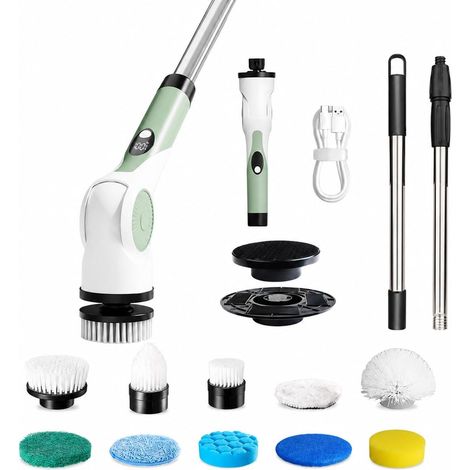 Brosse de nettoyage électrique 10 en 1 avec poignée extensible, batterie 2000 mAh, USB-C, IPX7 étanche, 3 vitesses, brosse à joints électrique pour douche, carrelage, sols, cuisine (1/5)