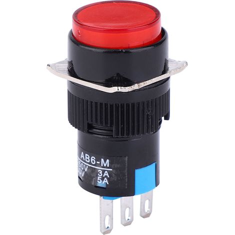 Momentaner Drucktaster (5 Stück) LA16-11/AB6-M, 250 V AC 3 A, 30 V DC 5 A, runder Knopf (1/5)