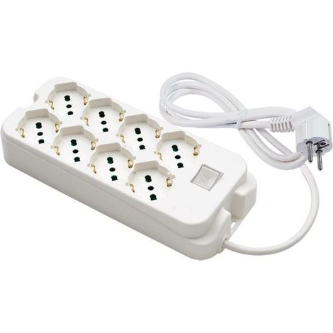 Multiprise 4+4 places, double passage + Schuko avec interrupteur. "Ligne Retail" - blanc 47440 (1/2)