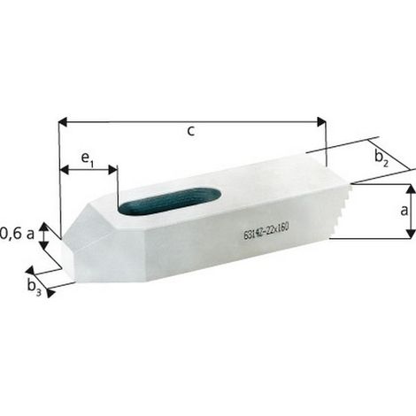 Brida de fijación almenado, Ancho de griya : 22 mm, Largo total c 160 mm, para Tornillos M20/M22, altura a : 30 mm, Ancho b2 : 60 mm, Ancho de fresa b3 : 22 mm