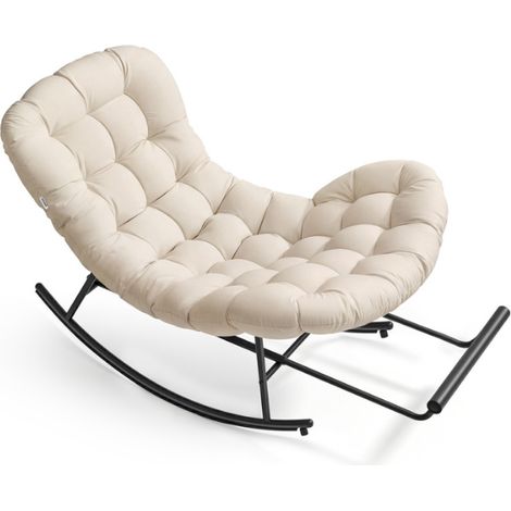 Fauteuil à bascule cocooning pour chambre salon jardin 118 x 85 x 85 cm avec repose-pieds extensible en rotin beige (1/2)