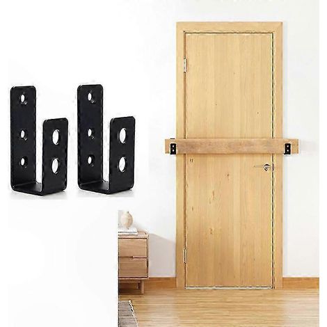 Barre de sécurité renforcée, support en U pour verrou de porte, compatible montant 2x4, dispositif anti-intrusion robuste, fixation murale solide. (1/4)