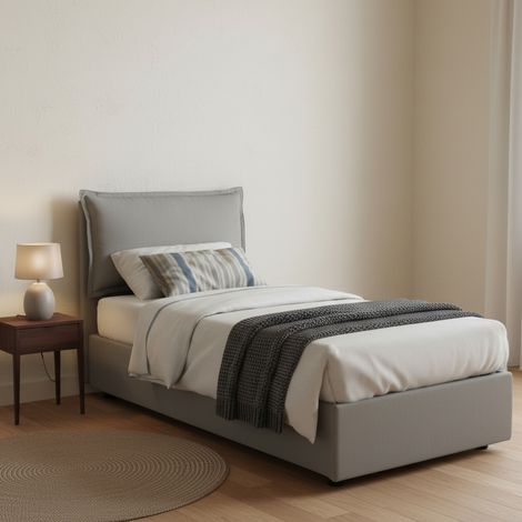 Talamo Italia Letto singolo Gemma, Letto contenitore con rivestimento in tessuto, 100% Made in Italy, Apertura frontale, adatto per materasso Cm 80x200, Grigio, con imballo rinforzato (1/5)