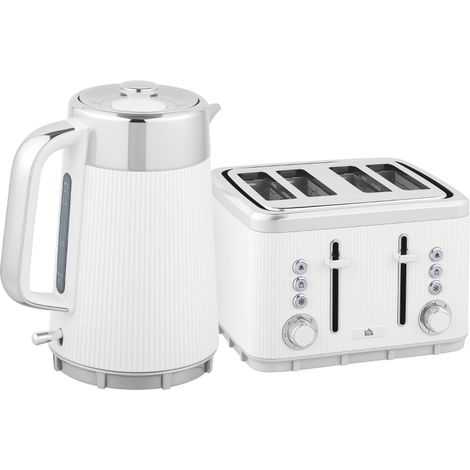 Electric Kettle and Toaster Set, 3000W 1.7L UK Strix Thermostat Rapid Boil Jug Kettle with Limescale Filter, Cool Touch Body, 4 Slice Toaster with 7 Browning Controls, Crumb Tray, White