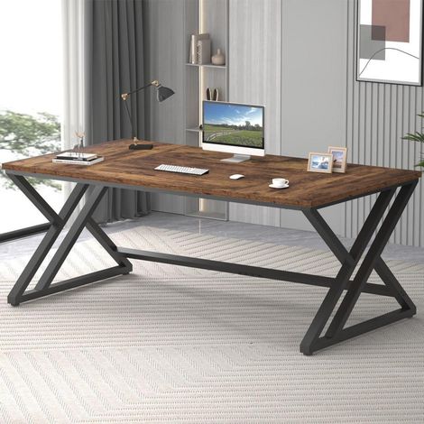 Schreibtisch Computertisch Holz Metall Gaming PC 180cm Schwarze Eiche (1/5)