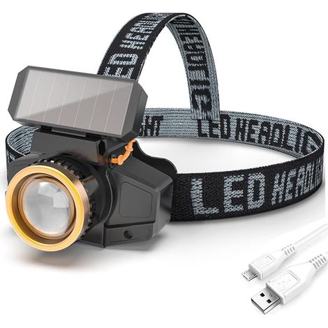 XPE Lampe frontale LED avec capteur solaire + lampe frontale rechargeable par USB (1/5)