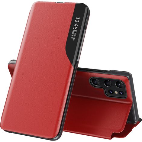 Samsung Galaxy S25 Ultra Eco Leder-Schutzhülle mit Klappständer – Rot