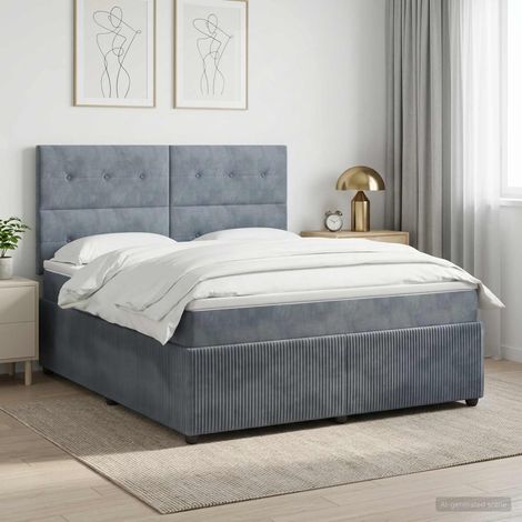 vidaXL Lit boxspring avec matelas Gris foncé 140 x 190 cm Velours (1/5)