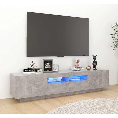 Meuble TV avec lumières LED, Banc TV, Support de Télévision, Meuble TV de salon Gris béton 180x35x40 cm YHJ11055 (1/5)