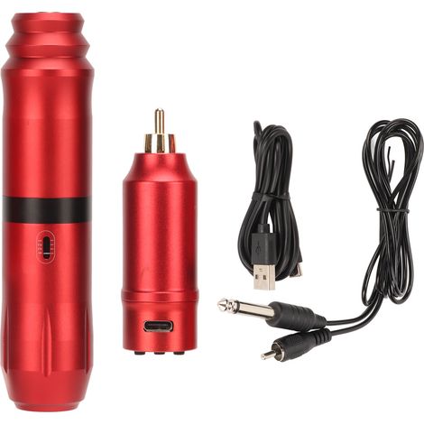Machine à Tatouage Rotative Sans Fil 1300mAh avec Alimentation 12V, Affichage LCD, Interface RCA, 10000 RPM, Kit Rouge (1/5)
