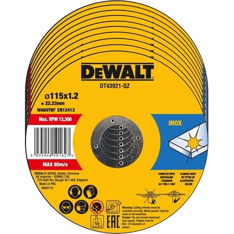 SET LAME CIRCULAIRE POUR ACIER INOXYDABLE 115X22,23 MM, 10 PCS DEWALT DT43921-QZ