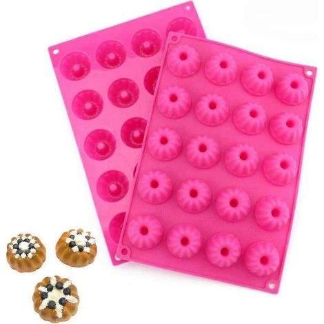 2 piezas mini moule gteau en silicona petit style tradicional Paris Savarin annes 20 avec revtement antiadhsif 30x20x2.3cm, (1/5)