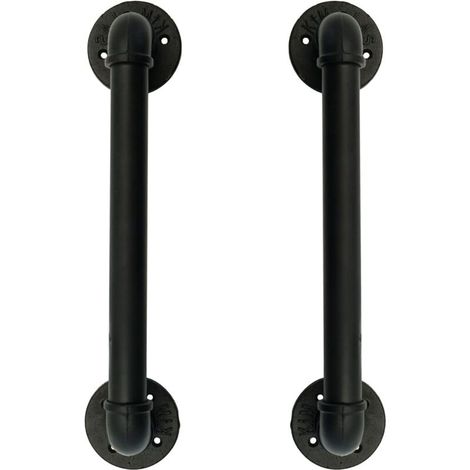 Ensemble de 2 Industriel Tuyau Poignée deTraction de Porte, Barre D'appui, Poignées de Porte de Grange,Antique Rustique En Fonte Pour Rampe, Noires,50 cm de Long L(32D,45L) - RWQuincaillerie de porte (1/4)