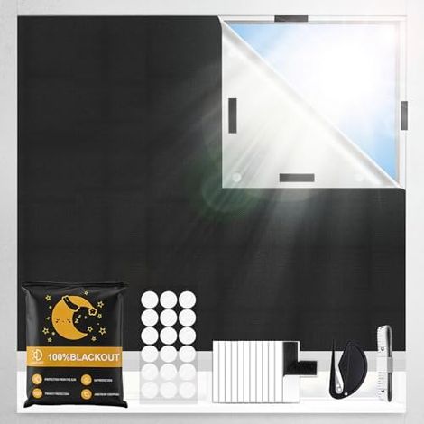 Fenêtre Verdunkelung 300x145cm, 420D Oxford 100% fenêtre Verdunklungsstoff Verdunklungsrollo sans Bohren, Tragbare (1/5)