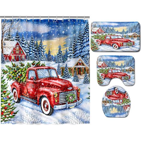 Rideau De Douche - Tapis De Salle De Bain - Housse De Couvercle De WC - Tapis En Forme De U - Ensemble 4 Pièces - 72 x 72 Pouces - Polyester - PVC - Pour Salle De Bain (1/4)
