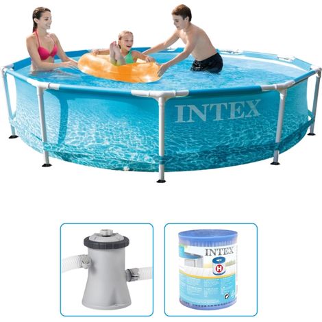 Piscine Intex Metal Frame - 305 x 76 cm - Ronde - Imprimé aquatique - Avec pompe filtrante