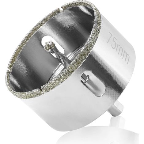 Scie cloche diamantée pour verre de 75 mm avec foret central pour céramique, carrelage, porcelaine, marbre (1/4)