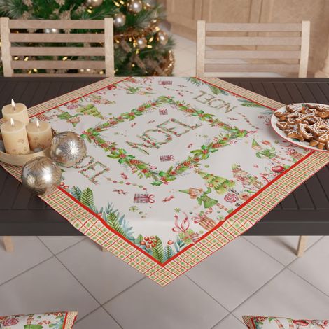 Centre de Table de Noël 90x90 cm, Tissu en Microfibre Doux et Résistant, Décoration Élégante pour Fêtes, Motif 'Noël', 100% Fabriqué en Italie (1/3)