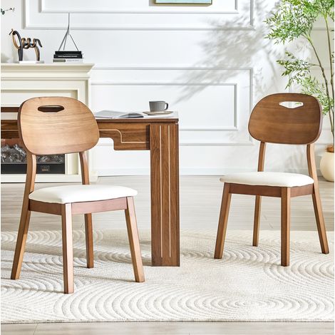 Set de 2 sillas de comedor blancas con respaldo ovalado de madera y asiento tapizado (1/5)