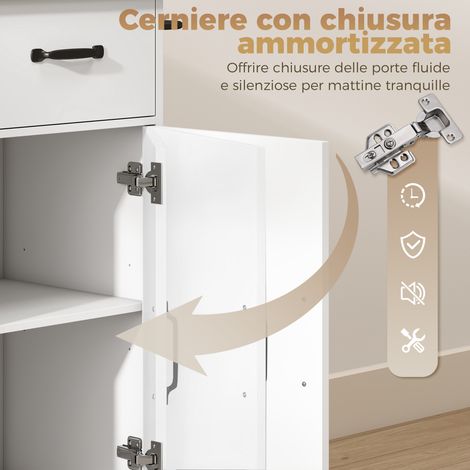 Chariot de rangement blanc avec tiroir, placard et étagère réglable – meuble de cuisine roulant pour salle à manger ou atelier (1/5)