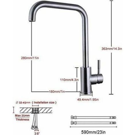 Robinet de Cuisine Rotatif 360 en Acier Inoxydable Adapt aux viers Simples et Doubles (1/4)
