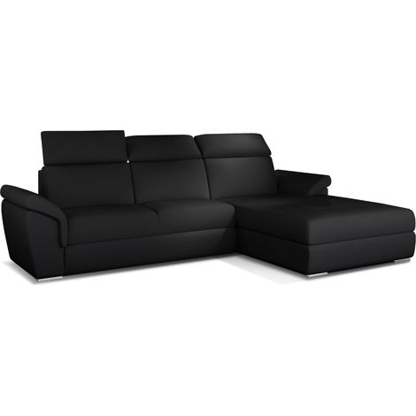 Canapé convertible d'angle droit simili cuir noir Suzy 272cm (1/5)