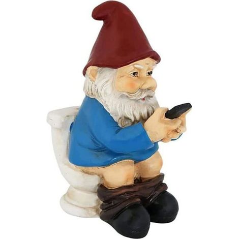 Figurine amusante de nain de jardin sur toilette, décoration originale pour pelouse et jardin (1/4)