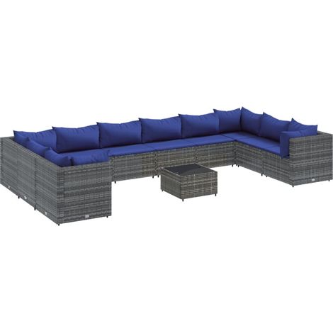 vidaXL Set Divani da Giardino 11 pz con Cuscini in Polyrattan Grigio (1/5)