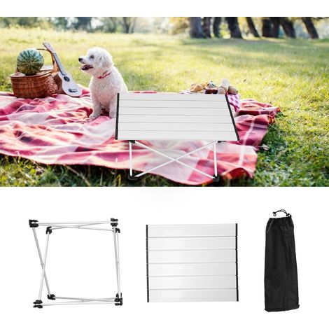 Table pliante portable en alliage d'aluminium pour pique-niques, camping et barbecues - table simple et décontractée en plaque d'aluminium (blanc cassé) (1/5)