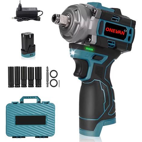 Clé à chocs sans fil 500 N·m 3 en 1 Brushless – 1/2", perceuse-visseuse électrique, 1 batterie Lithium-Ion incluse, coffret de rangement en plastique