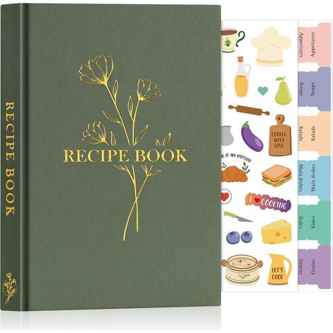 Journal de Recettes et Blanc, A5 Carnet Recette pour Enregistrer vos Propres Recettes, Livre Cahier de Recettes Cuisine à Remplir, Livre Recette Vierge, Recipe Book Cookbook, Vert, Anglaise (1/5)