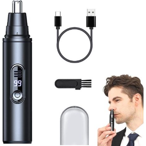 Tondeuse nez et oreilles rechargeable USB, étanche, pour homme, visage, nez et sourcils, portable, noir (1/5)