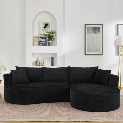 Canapé 3 places chaise longue droite - KOMHTOM - 264x168 cm - Velours côtelé - Porte-gobelets - Coussins inclus (1/5)
