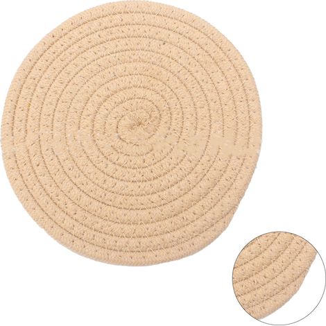 Dessous de verre rond en coton tissé à la main, 11 cm d'épaisseur, isolant et polyvalent, couleur kaki. (1/5)