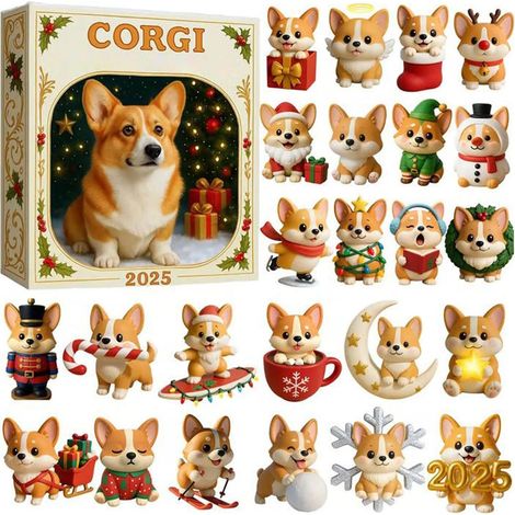 Adventskalender mit Corgis – Weihnachtsdeko-Set mit Hundemotiven – 2D-Flachdesign – 24 Tage – Corgi-Anhänger aus Acryl für den Countdown bis (1/5)