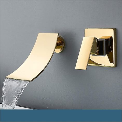 Matte Black/Chrome Bathroom Faucet Wall Mounted Waterfall Basin Faucets Washing Basin Taps Cold Water Mixer Tap(Gold) (1/5)