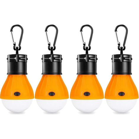 Lot de 4 lampes LED pour tente  Crochet à clip  Lumières d'urgence pour camping et randonnée  Lampe portable pour camping, randonnée (orange)