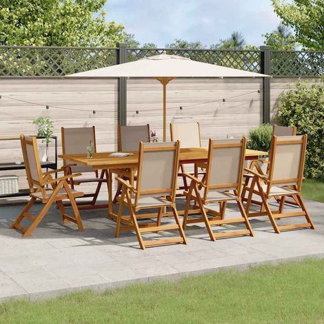 Ensemble à manger de jardin 9 pcs-Salon de jardin bois d'acacia solide textilène 674338 (1/5)