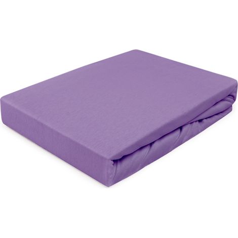 Sábana bajera ajustable de 80x160 cm, tejido elástico de punto 100% algodón, color morado claro. (1/5)