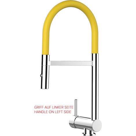 Unterfenster Wasserhahn Vorfenster Umklappbar 6 CM Verchromt Kuechenarmatur mit 360 schwenkbarem Gelb Auslauf und abnehmbare 2 strahl Handbrause - LINKER HEBEL