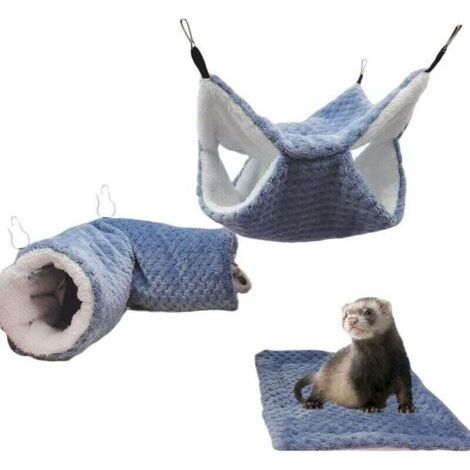 Lot de 3 hamacs pour rat, cochon d'Inde, tunnel suspendu et lit chaud, accessoires de cage pour furet, hamster, chinchilla, sucre planeur,-- (1/5)
