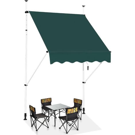 GOPLUS Store Banne Manuel Rétractable 1,5x1,2M, Auvent Store de Balcon en Aluminium avec Tissu Oxford, Hauteur Réglable 2-3M, Protection Solaire et Pluie pour Jardin (Vert) (1/5)