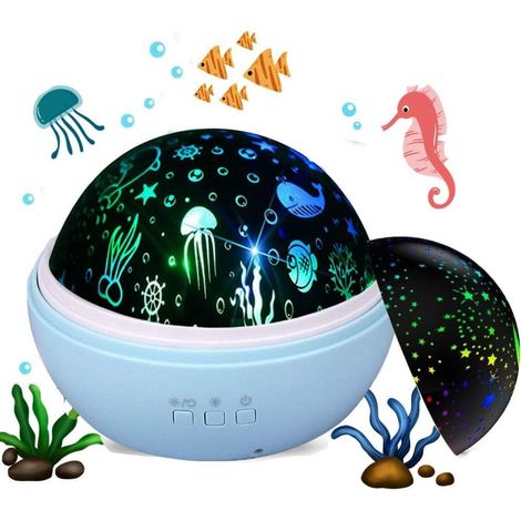 Veilleuse enfant projecteur étoile et océan 360° rotation lampes de chevet bleu (1/4)