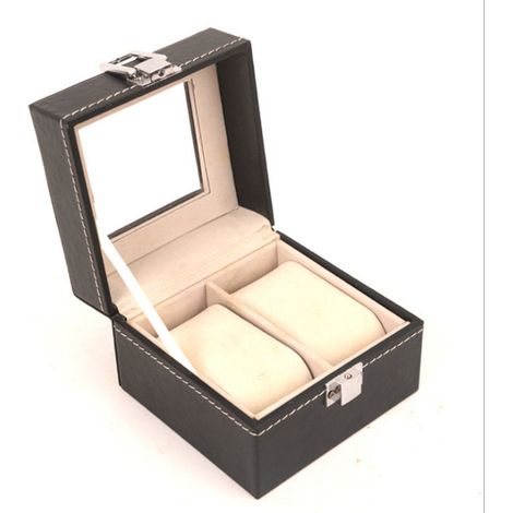 Boîte à bijoux en cuir PU haut de gamme, design classique gain de place pour bureau (1/5)