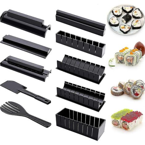 Ensemble de 10 ustensiles en plastique pour la fabrication de sushis, comprenant 8 moules à rouleaux de riz à sushi. (1/4)
