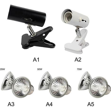 Support pour lampe à reptiles UVA/UVB, clip réglable, base en céramique, pour tortues, lézards, serpents et terrariums, finition noire.-AquaForge (1/5)