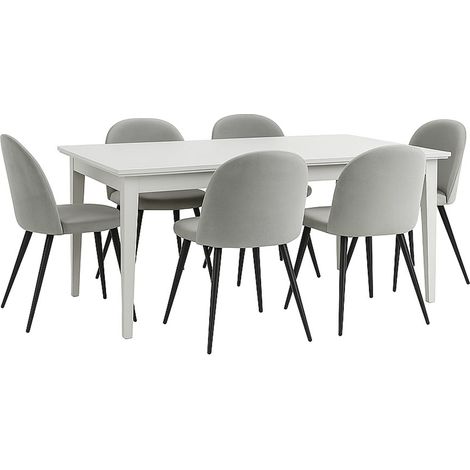 Venedig Essgruppe Tisch weiß 95x180/276 mit 2 Stk. Zusatzplatten 6 Stühlen Velour grau. (1/5)