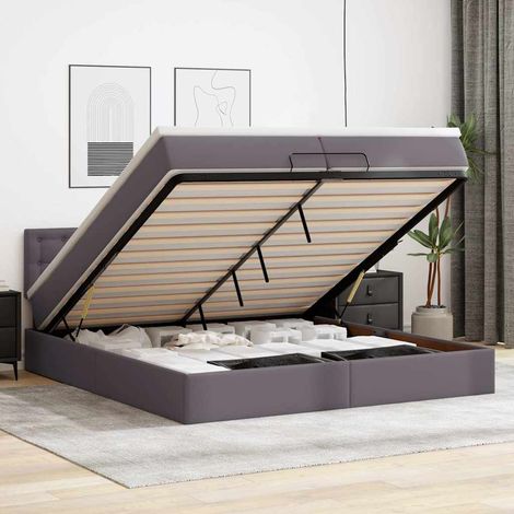 Ottoman-Bett mit Matratzen Grau 200x200 cm Kunstleder (1/5)